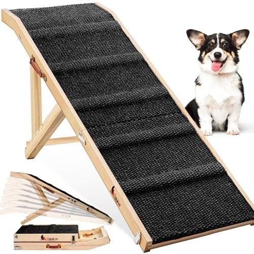 Hunderampe für Bett, 124,5 cm lang, faltbar, für kleine und große Hunde, Hunderampen für Couch, Auto, hohe Traktion mit Plattform, 6 verstellbare Höhen von 43,2 cm bis 61 cm, bis zu 100 kg, Schwarz