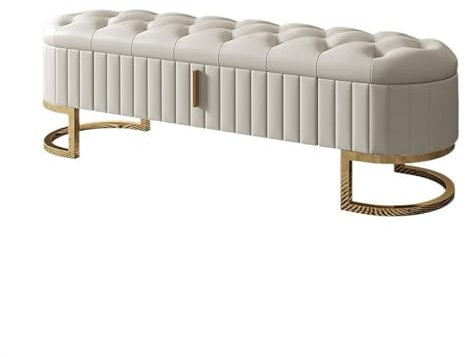 Bettbank Sofabank aus hochwertigem Leder, Schlafzimmer-Nachtbank, Moderne, einfache Garderobe, Schuhbank mit Aufbewahrungsschublade Schlafzimmerbank (Color : White, Size : 1.3m)
