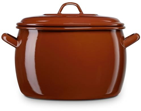 briebe Olla Abombada Cocina Inducción 24 cm, Cazuela 7,5 L Grande con Tapa Acero Esmaltado Vitrificado, Apta Vitrocerámica, Fuego, Gas, Horno, Terra Vintage Marrón Teja