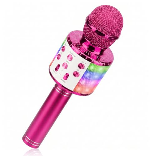 ShinePick kabelloses Karaoke-Mikrofon, tragbares Bluetooth-Karaoke-Mikrofon mit LED-Disco-Licht für Kinder/Erwachsene zum Singen, kompatibel mit Android/iOS/PC/Smartphone (Dunkelviolett)
