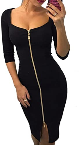OMZIN Women's Sexy Pencil Plunging Figure-Hugging Party Plunging Neckline Mini Cocktail Dress Blk M