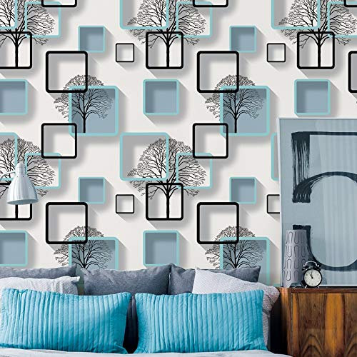 Crepundia Tapete Vliestapete Weiß, Lila, Blau, Modern, 3D Wallpaper for Wohnzimmer Schlafzimmer TV Hintergrund Hauptdekoration Quadrat-Muster-Tapete Rollen(M00402)