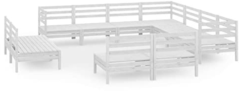 WEMYUFURN 11-TLG. Garten-Lounge-Set Massivholz Kiefer Weiß, Outdoor-Sitzgruppe, Terrassen-Lounge-Set, Garten-Couchgarnitur - Wetterbeständig, Komfortabel - für Terrasse, Garten und Balkon