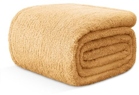EMME Fleece Blanket Throw Blanket, Sherpa Fluffy Flannel Blanket, Soft Warm Cozy Throw Blankets for Bed, Couch, Sofa, Armchairs, Picnic, Beige, 130 x 150cm