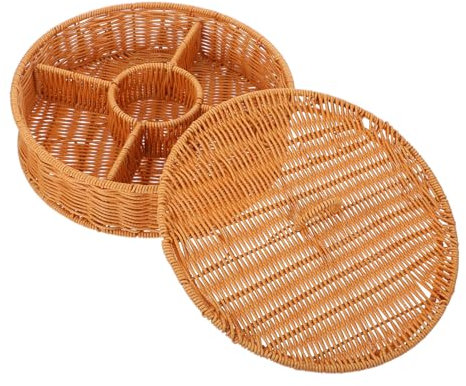 MAGICLULU Rattan Storage Baskets Lid Multicompartment Fruit Basket Snack Fruit Plate