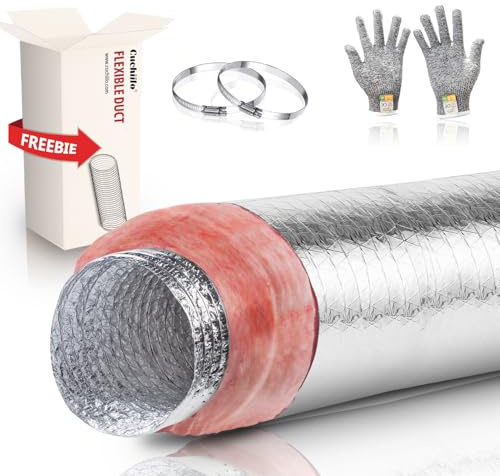 Cuchiilo 4 Inch Insulated Flexible Duct,HVAC Insulation Duct,25 Feet Insulated Duct,4 in Insulated Duct Hose, R6.0 Air Flexible Duct Aluminum Hose 4''25' Long,for HVAC Flex Ductowrk