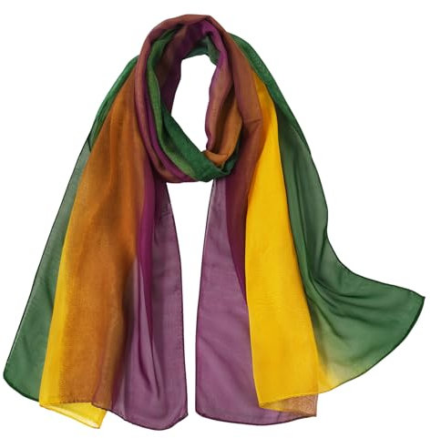 E-Clover Rave Scarf for Women Mardi Gras Scarves for Women Lightweight | Chiffon Scarves Mardi Gras Dress Gold Yellow Purple Green Rave Scarf