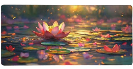 Mouse Mat Dream,Lotus Large Mouse Pad XXL 1200x600x3 mm, Gaming Mouse Pad Stitched Edges, Deskmat with Non-Slip Rubber Base, Waterproof & Durable Mouse and Keyboard Mat for Gaming, Office, Home-X162