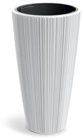 Tymar blomkruka stor med insats, ytterkruka hög, blomkruka, blomkruka av plast_ORO (ø. 40 cm (H = 73 cm); vit)