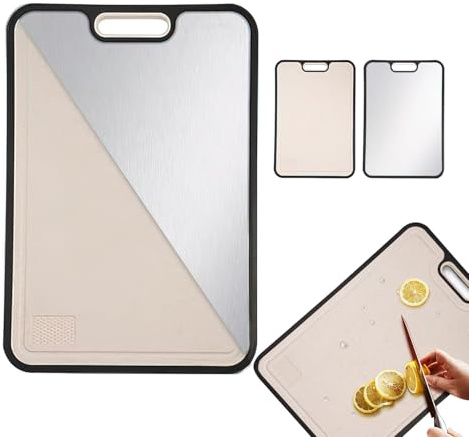 Planche à découper double face en titane pur – Planche à découper épaissie antidérapante et antibactérienne avec rainures de jus, titane pur et PP en paille de blé, indispensable pour la cuisine