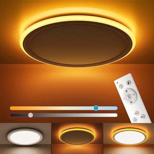 BLNAN Dimmable LED Ceiling Light with Remote Control, 2000K Nightlight, 24W Bathroom Lights Ceiling, 3000K-6500K Ceiling Lights for Bedroom, Kitchen, Living Room, Kid's Room, Round White 33CM