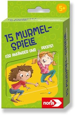 noris 606092105-15 Murmel-Spiele für Kinder ab 5 Jahre - Set aus 21 bunten Murmeln, Spiel-Anleitungen und Stoffbeutel in Blechdose, Outdoor-Spielzeug für Anfänger und kleine Profis