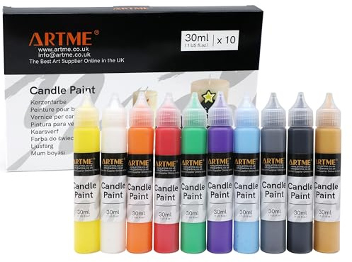 ARTME Candle Paint 10 Colours, 30ml Tubes, 3D-Effect Paint for Candle Decorating, Safe to Burn with Candles Specially for Wax