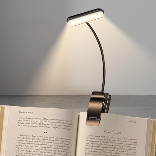 YverLand Lampada da lettura con clip a 5 LED, collo flessibile regolabile a 360°, 3 batterie AAA, lampada notturna portatile per letto, scrivania, studio dei bambini (3 batterie AAA NON incluse)