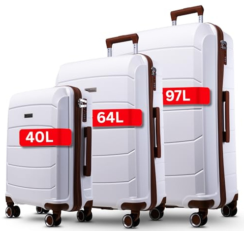 Graz Koffer SET 3 Teilig Hartschale - mit TSA Schloss, Koffer & Trolleys, Kofferset, Hartschalenkoffer, Reisekoffer mit Rollen, Kofferset 3 Teilig Hartschale, Hartschalenkoffer Set (weiß, SET)
