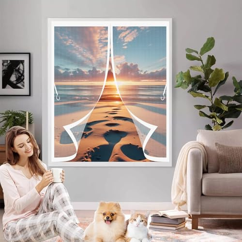 Cortina Magnetica Mosquitera 55 x 78 cm Mantiene El Aire Fresco, Protección Contra Insectos, Fácil de Instalar Cortina de Protección para Múltiples Tipos de Ventana, Blanco