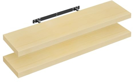 WOLTU Mensola da Muro Rettangolare Scaffale Libreria a Parete Decorazione per Cameretta Ufficio Porta CD/Dvd in Legno Rovere giallo 90cm, Set di 2, RG9370kei-2