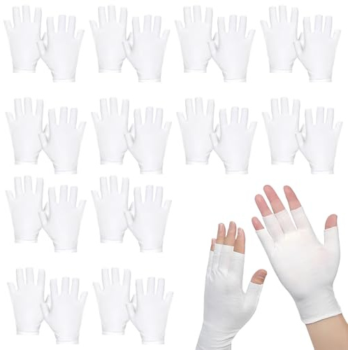 oooaooo 12 Paar Baumwollhandschuhe Weiß, Weiche Stoffhandschuhe Weiß, Dünne Fingerlose Handschuhe Ohne Finger Baumwollhandschuhe, Schutzhandschuhe Baumwolle Zum Autofahren Golfen Radfahren