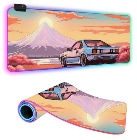 FANSU 3D XXL RGB Tapis de Souris Gaming, LED 14 Effets Éclairage Antidérapante Grand sous Main Bureau pour Clavier et Souris, USB- Mouse Pad pour PC Gamer (Orange,800x300x4mm)