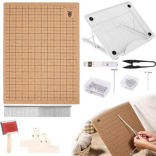108 Pcs Macrame Kit with 12x16in Double-Sided Board, Metric & Imperial Grids, Adjustable Metal Stand, 100 T-Pins (2 Sizes), Scissors & Clips – Macrame Supplies for Knotting,Braiding & Jewellery Making