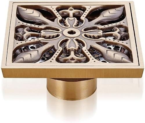 Antique Brass Shower Floor Drain Cover 100mm x 100mm Anti Odor Square Grate Waste Drain for Bathroom Sink & Stylish Drainage Solution