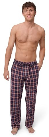 DANISH ENDURANCE Pyjama Bottoms Mens, 100% Organic Cotton Lounge Pants Mens, Relaxed Fit with Pockets Navy/Red Check L