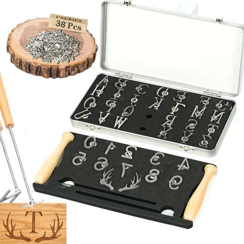 Brandeisen-Set aus Edelstahl, 2,5 cm, 38-teilig, Alphabet, Zahlen und Tierdesigns für Holzverbrennung, Lederhandwerk, Steakmarkierung, Grill, DIY personalisierte Geschenke (38)