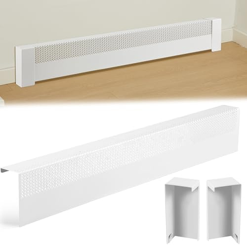 Tandefio 3 ft Baseboard Heater Cover with End Caps Heater for Radiators Galvanized Steel Easy Slip on for Hydronic and Electric Base Board Heaters Covers with Large Small Holes