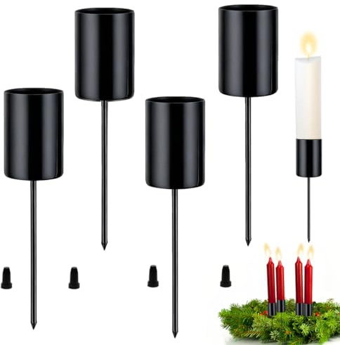 4 Stück Stabkerzenhalter,Adventskranz Kerzenhalter,Stabkerzenhalter Adventskranz,Kerzenhalter Zum Stecken,Stabkerzenhalter Schwarz Für Adventskranz, Tischdeko,Fensterbank