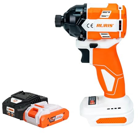 RURIS Visseuse à chocs sans fil RMX2300 230 Nm, moteur sans balais, 3300 tr/min, LED, 1/4 hex, pour vis M8-M18 + Kit batterie 20V 4Ah et chargeur