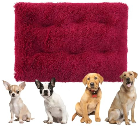 Deluxe plyschmatta för hundbur och kattbädd, ortopedisk hundbädd i skum, ultramjuk maskintvättbar burmatta med halkfri botten för små och medelstora hundar,Red,L