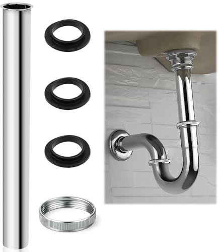 Tauchrohr Siphon 200 mm, Edelstahl Siphon Verlängerung | Tauchrohr Waschbecken Rohr mit Einer Mutter & Drei Dichtungsgummischeiben für Verlängerung unter dem Waschtisch