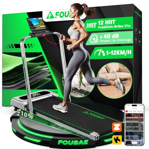 Tapis de Course, FOUSAE Walking Pad Électrique Pliable avec Pente 9%, 12 km/h, Moteur 2.75 HP, Surface Large 40 cm, Télécommande, Écran LED, Cadre Renforcé, 158kg Max, pour Maison, Bureau
