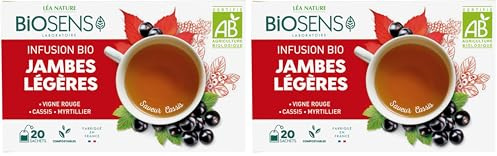 Biosens - Infusion Jambes légères - Vigne Rouge, Cassis et Myrtillier - Certifié Bio AB - Fabriqué en France - 20 sachets (Lot de 2)