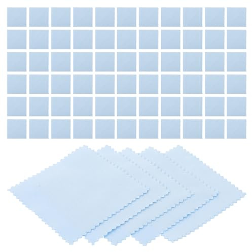 VILLCASE Lot de 50 Chiffons de Nettoyage et Polissage en Daim 8X8 CM Bleu pour Bijoux en Argenté Élimination du Ternissement Tissu Anti-Oxydation Réutilisable Entretien Bijoux et