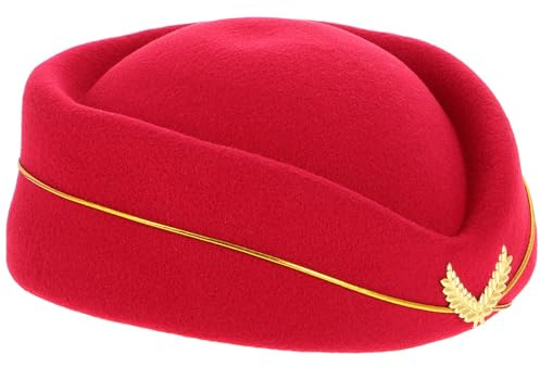 Holibanna Stewardessen Baskenmütze Damen Weiche Fliegermütze in Dunkelrot Formelle Kostüm Mütze für Bühnenauftritte und Cosplay