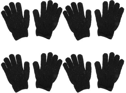OSOLADY 4 Pairs Black Exfoliating Gloves Body Bath Mitts Deep Cleaning Shower Scrubbers Dead Skin Removal Back Massage Gloves for Personal Care