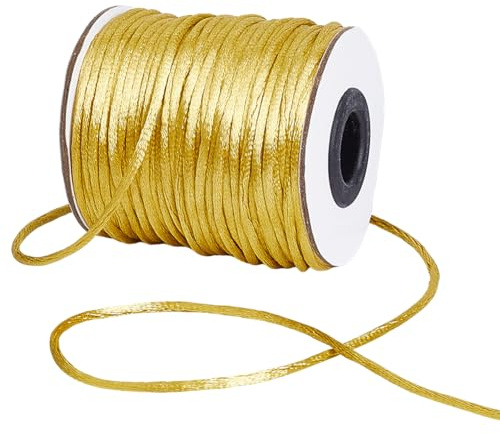 SUNNYCLUE 50 iarda di Filo di Nylon 2mm di Filo di Nylon Dorato Cordini A Coda di Topo Nodo Cinese Braccialetto Dells'Amicizia Passamaneria Filo di Raso Liscio e Setoso per La Creazione di Gioielli Br
