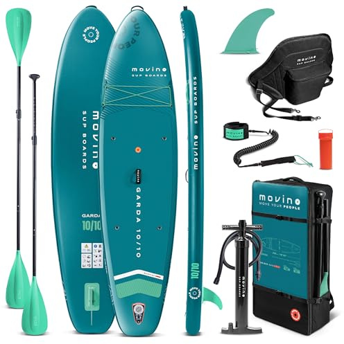 Movino Garda Set de Sup Allround y Kayak 2 en 1 – 330 cm (10'10) Tabla Stand Up Paddle Hinchable con Asiento de Kayak, Remo Doble, Bomba y Mochila – Ideal para Principiantes – Deportes Acuáticos