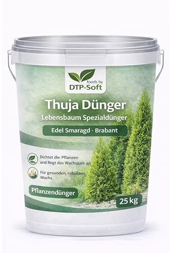 Thuja Dünger 25kg Eimer Koniferendünger - Lebensbaum Spezialdünger für Thuja Smaragd, Thuja Brabant und Thuja Edel - Heckendünger für dichte, kräftige und sattgrüne Hecken - für Garten, Zierpflanzen