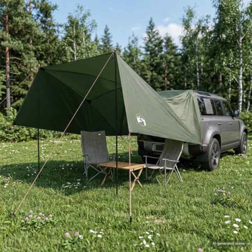 LoogCape Biltält olivgrön 308 x 215 x 220 cm av polyester och stål, vikbar med luftöppning, dragkedjeskydd för bil på sommaren, utomhus camping