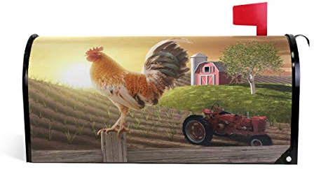Hahn Upon Farm Zaun, Sonnenuntergang, Welcome, magnetisch, Briefkasten-Abdeckung, Standardgröße, Makover Mailwrap Garten Home Decor