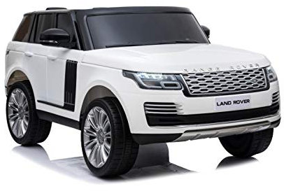ES-TOYS Barnfordon elektrisk Auto R. Rover dubbelsitsig – licensierad – 2 x 12 V7 AH, 4 motorer – 2,4 Ghz fjärrkontroll, MP3, lädersäte Eva (vit)