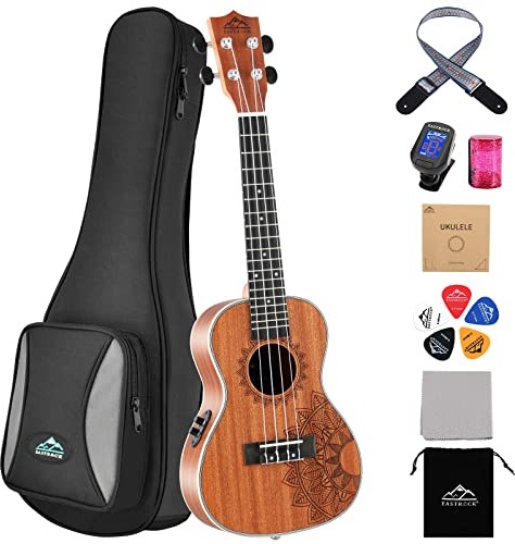 EASTROCK Concert Ukelele Sapele Beginner Electric Built-in Equalizer Ukulele 23 inch Big Package Kit. Ukulele Ukalalee Suitable for adults, Beginners. (23-Sapele-EQ)