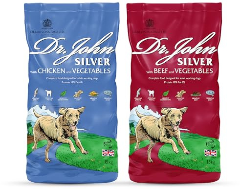 Dr John Silver Complete Dry Dog Food 15kg x 2 - Beef & Chicken with Vegetables 2 Pack - Senior & Adult Dog Biscuits for Light Activity, Maintenance & Resting Dogs
