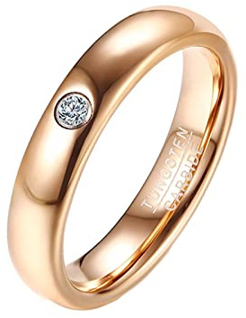 Homxi Ring Wolframcarbid Damen Gravur,Poliert mit Solitaire 4MM Zirkonia Ring Rosegold Damen Damen Ring Größe 57 (18.1)