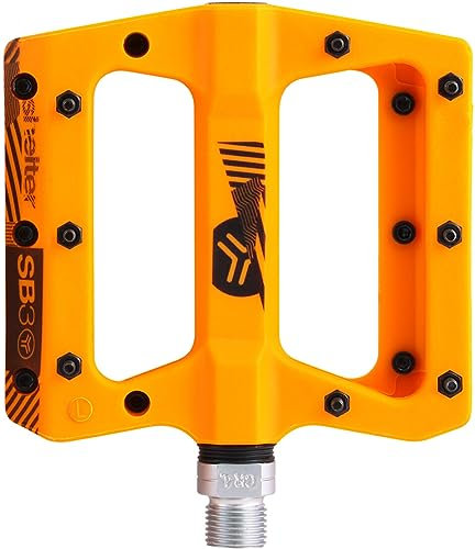 SB3 - Shelter Pedale – Paar Pedale für Fahrrad – Leichter Körper aus Nylon + Fasern, CR-mo Achse – Flache Pedale ideal für Wandern und All Mountain – Orange
