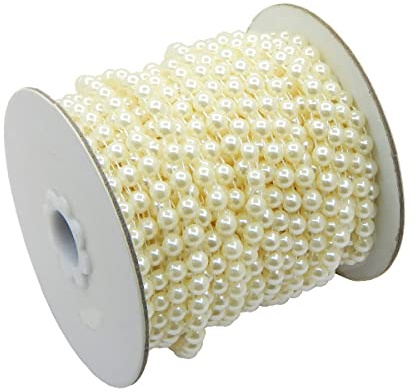 Perlin Ghirlanda di perle con perle di cera, colore bianco, 1 rotolo da 22 m, ghirlanda con perle di cera da 4 mm, nastro decorativo per matrimoni, decorazione da tavolo per feste