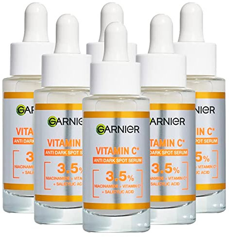 Garnier Vitamin C+ Anti-Hautunreinheiten Gesichtsserum schnell einziehende mit Niacinamid Salicylsäure Melasyl für eine gleichmäßige und aufhellende Wirkung einer leichten Textur - 6 Flaschen à 30ml