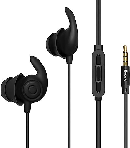 Hmusic Écouteurs de Sommeil filaires, Ultra légers en Silicone Souple de 3,5 mm avec Micro pour Le Sommeil latéral, Le Yoga, Les Voyages, la méditation (Noir)